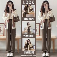 Early autumn women's clothing 2022 French high-end feeling slightly fat Yujie light cooked salt series wear a two-piece suit with a top and wide-leg pants