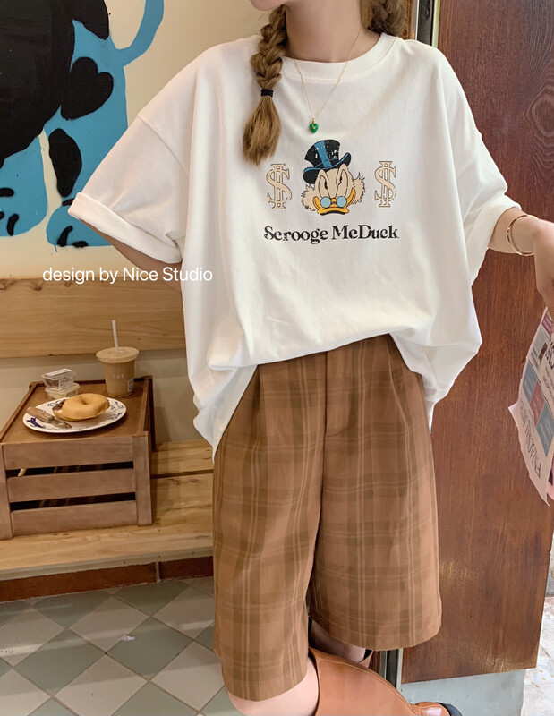 New in autumn! [NICE STUDIO] Donald Duck front and back printed short-sleeved T-shirt 81018# ZXL