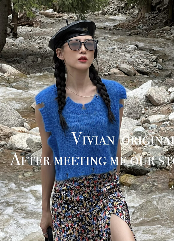 New in early autumn! [VIVIAN] French retro round neck lazy vest V6017# ZXX