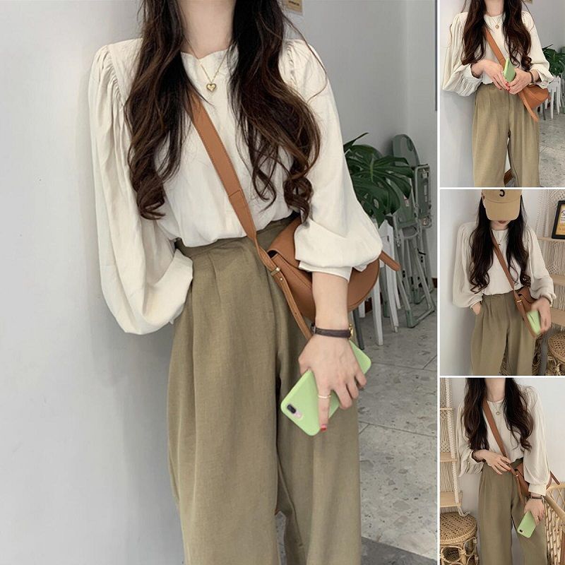 2022 new tea series wear net red retro Hong Kong style royal sister high cold casual top wide leg pants two-piece suit female