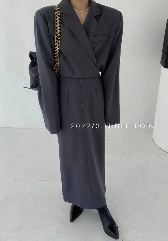 New in early autumn! [3.THREE POINT] Lace-up design suit + slit temperament skirt suit 6027# ZXL