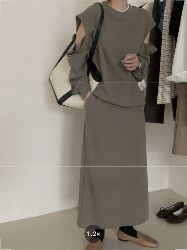 Autumn is new!【IN MODE】Lazy wind sleeveless top + elastic waist slim skirt suit 8662# CLS