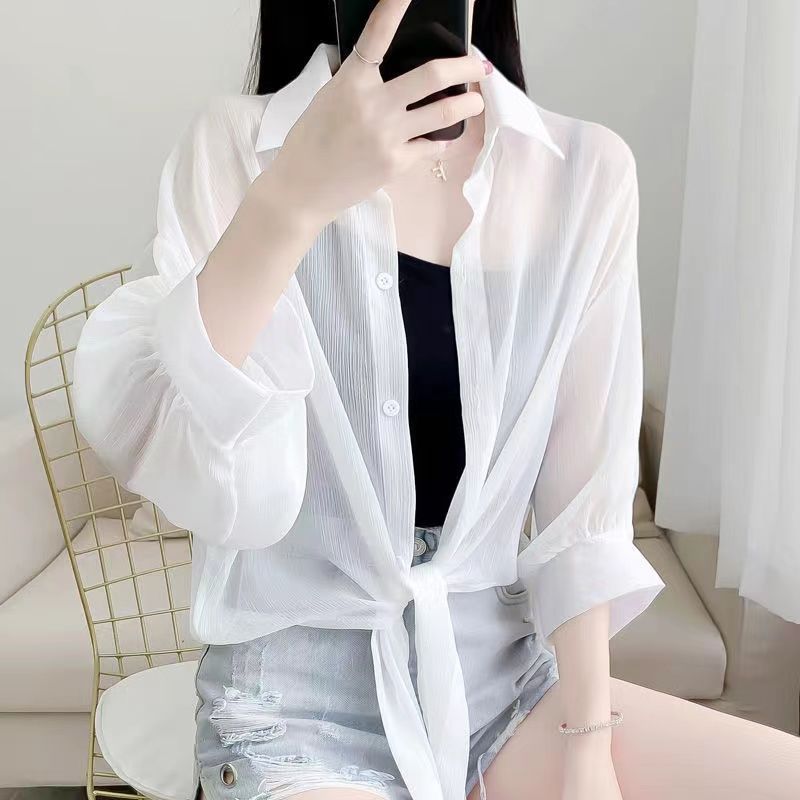 Light and cool sun protection clothing women's chiffon 2022 new trendy summer Korean version loose all-match cardigan white shirt