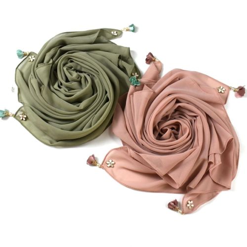 New solid color pearl chiffon square scarf Muslim headscarf ins small fresh silk scarf Hui scarf Malay scarf