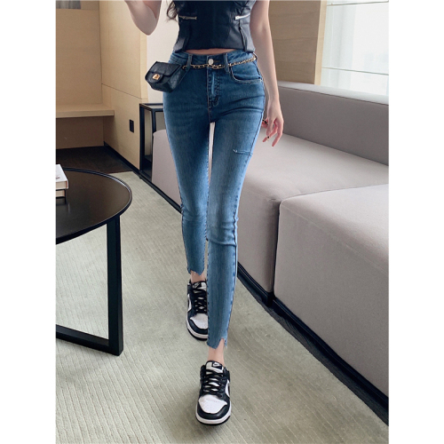 Real shooting real price fashion 2022 new personality pencil pants women's slim elastic nine points jeans