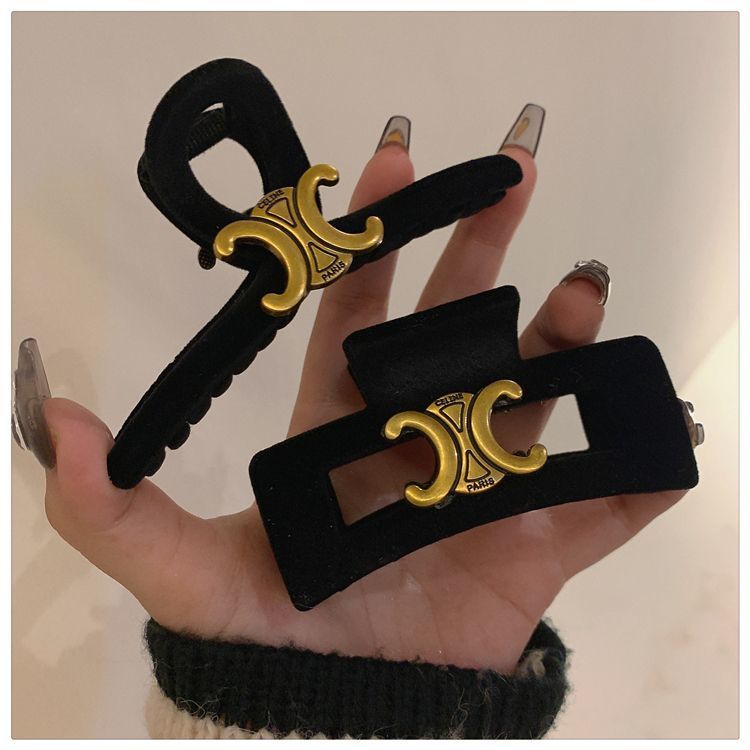 Black velvet Arc de Triomphe grab clip ~ retro French vintage do old high-end small fragrance shark clip hairpin