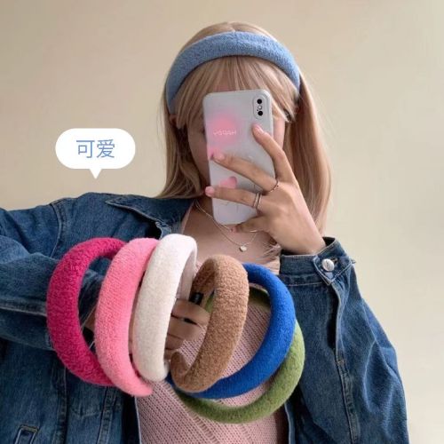 Color plush wide-brimmed headband female high skull top autumn and winter new Korean-style wild hairpin out wash headband hair accessories