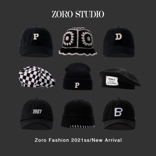 New products all-match black hats, women's baseball caps, trendy men's knitted hats, Japanese berets, autumn and winter wool caps, fisherman hats