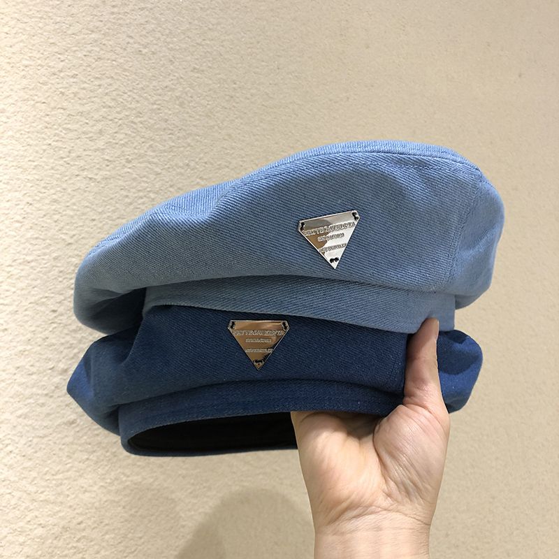 Japanese triangle standard beret hat denim female niche painter hat casual all-match face small bud hat tide