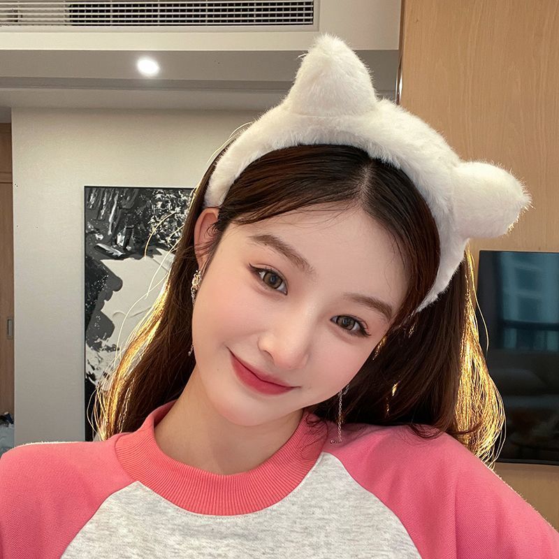 Plush cat ears headband wide side high skull top cute sweet girl hairpin autumn and winter makeup wash face pressure hair headband