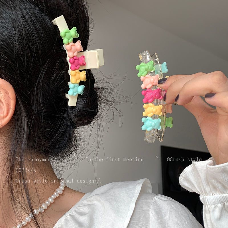 Candy-colored cute bear catch clip female autumn and winter back head large shark clip Korean sweet temperament head jewelry