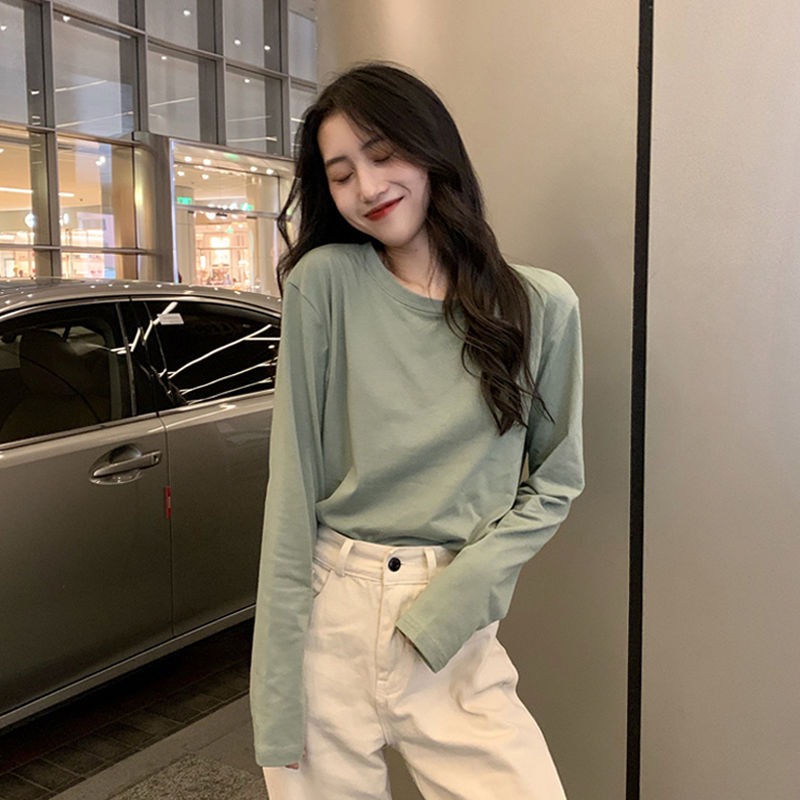 2022 new spring and autumn long-sleeved t-shirt female student Korean version loose all-match plus velvet bottoming shirt foreign style inner top