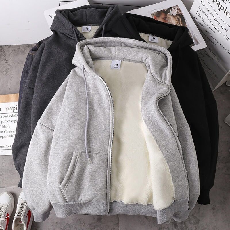 Autumn and winter hooded sweater men and women zipper cardigan large size loose couple tops all-match hoodie plus fleece jacket students