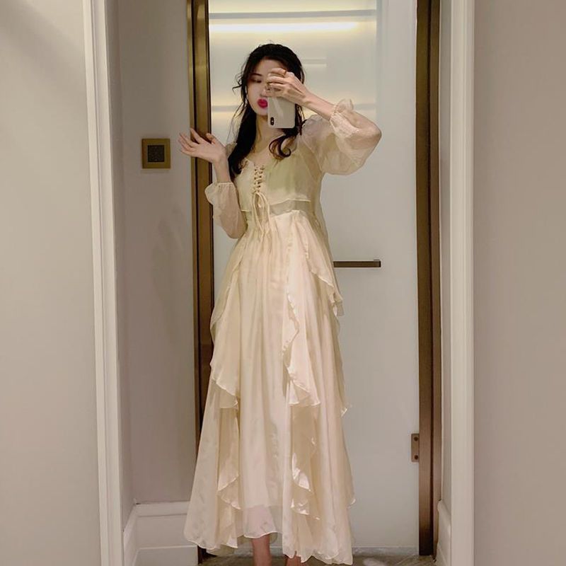 2022 summer new French first love chic skirt super fairy suit chiffon suspender dress two-piece