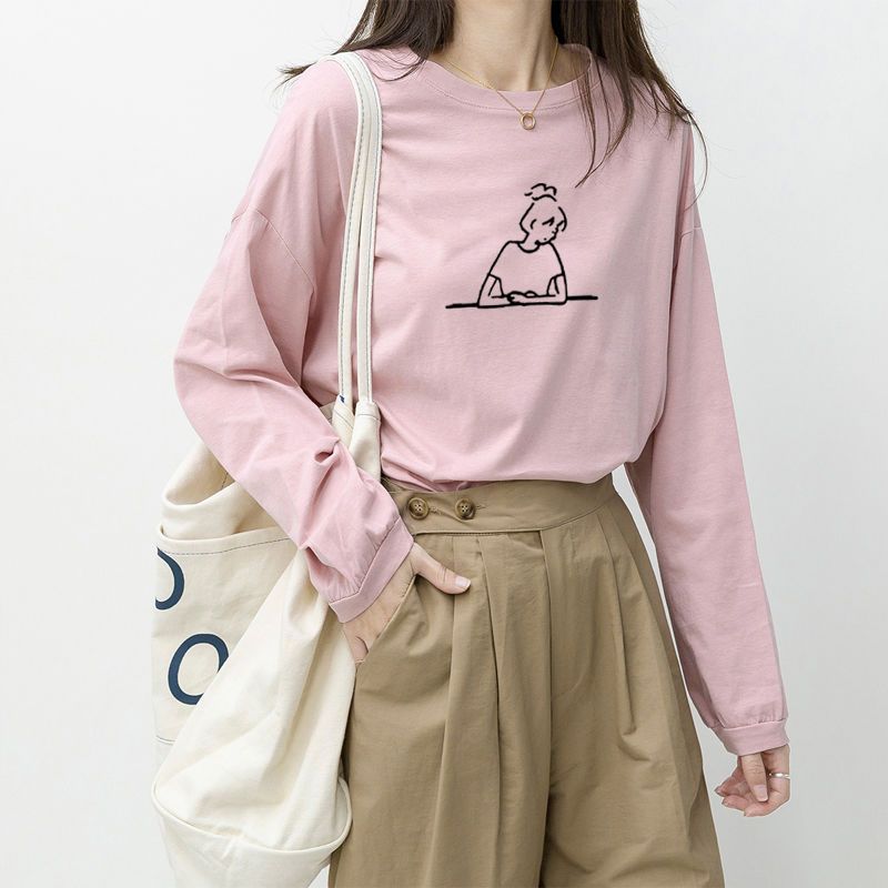 2021 autumn new long-sleeved t-shirt women's loose Korean version ins super hot fashion cotton white round neck bottoming top