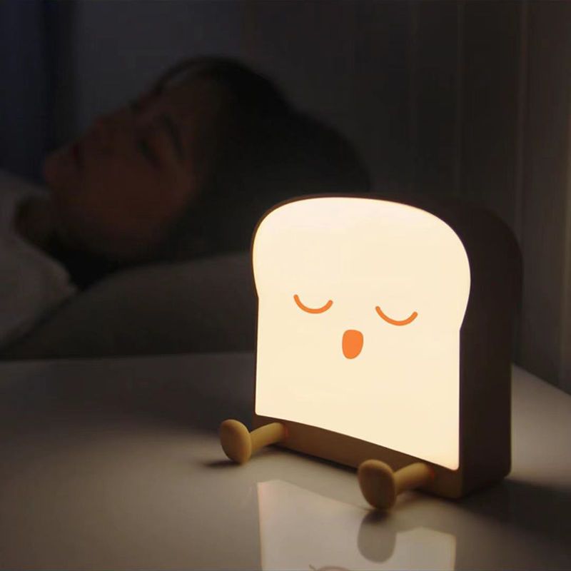 INS wind cute toast night light mobile phone bracket watching drama atmosphere light USB charging double-sided light-emitting tap induction