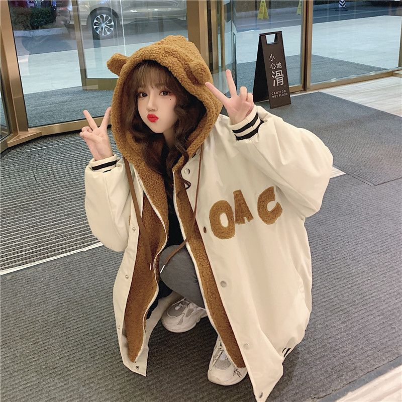 Fake two-piece down padded jacket winter coat 2022 new style plus cotton thickened warm Korean version loose padded jacket women