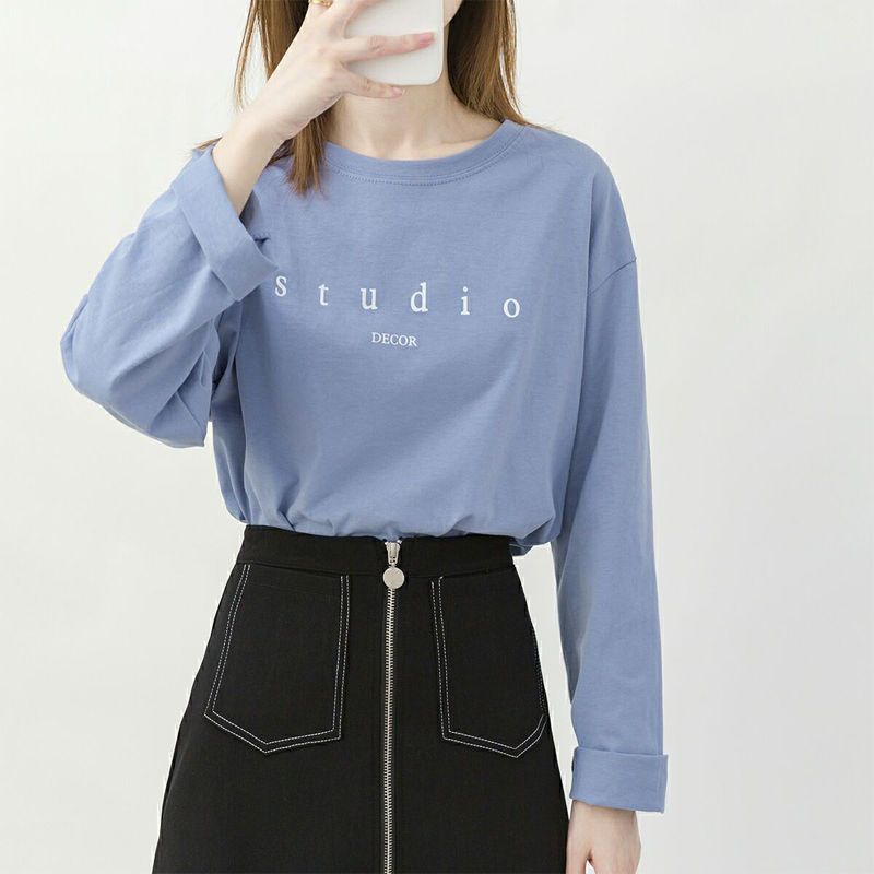 Cotton letter printed t-shirt women's long-sleeved 2020 autumn new loose body leisure all-match t-shirt bottoming clothes