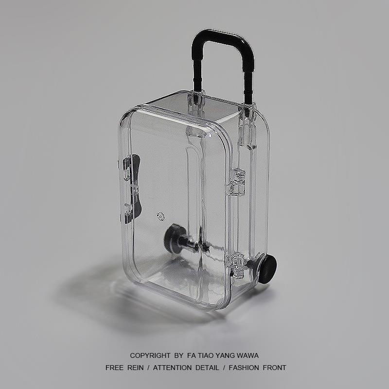 ins super small trolley case! Retractable! Movable wheels! Transparent mini jewelry storage box cute doll accessories