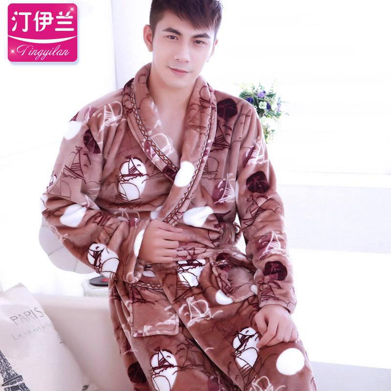 Losing money winter pajamas men thickened flannel bathrobe bathrobe autumn and winter coral fleece home clothes warm plush pajamas