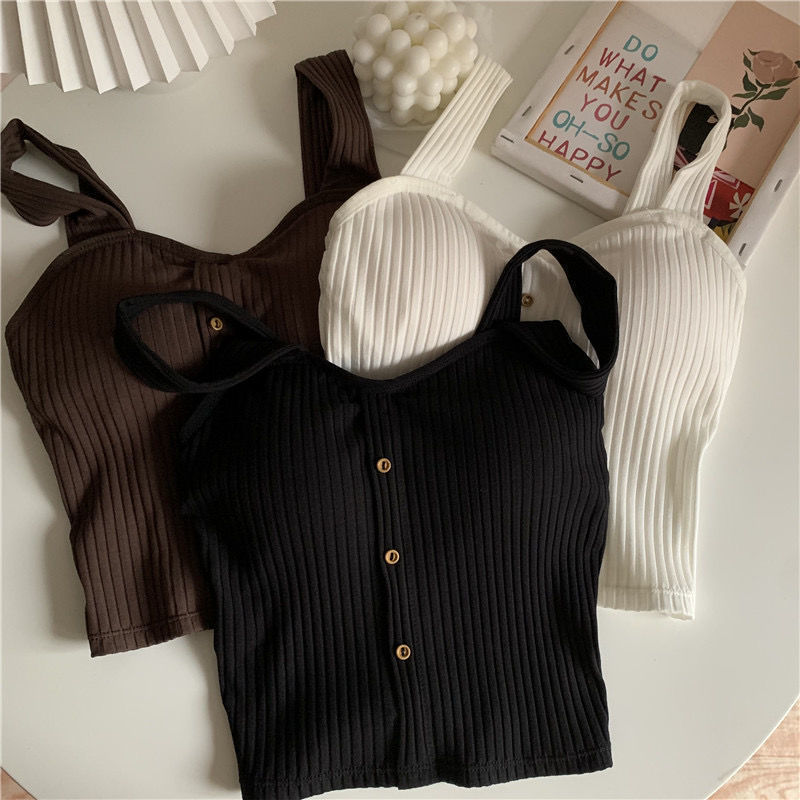 Beautiful back small sling chic vest women's autumn sweet and cool thin outer wear 2021 new bottoming top with chest pad