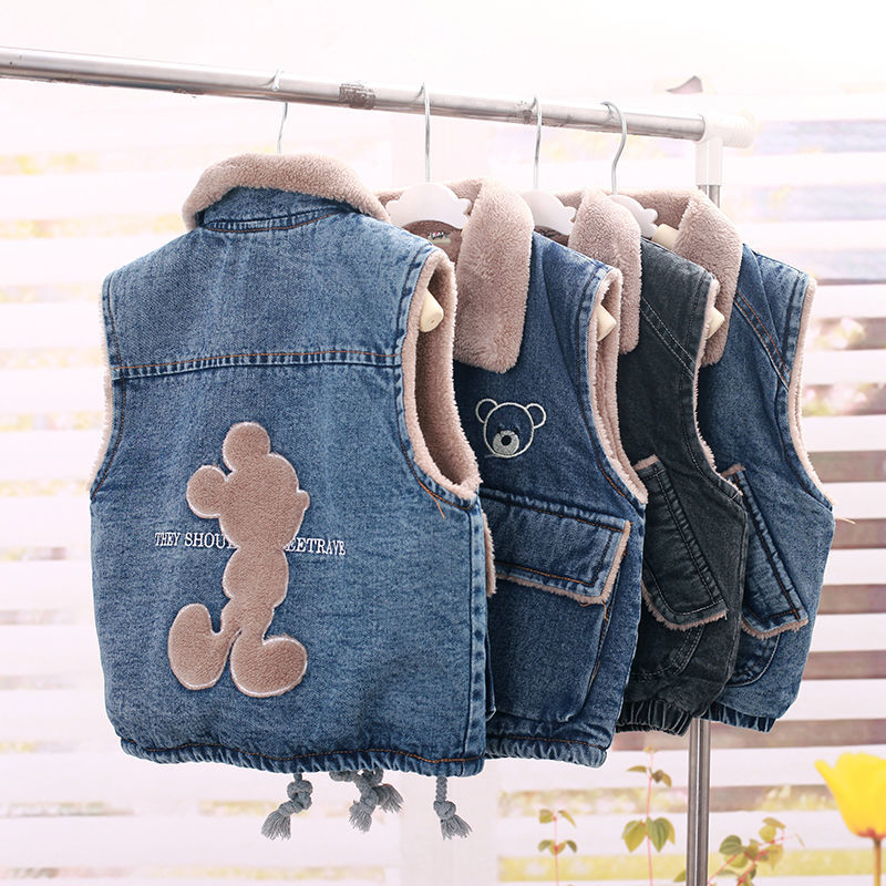 Baby vest winter men's plus velvet thickened children's waistcoat warm children's jacket women's autumn children's tops tide