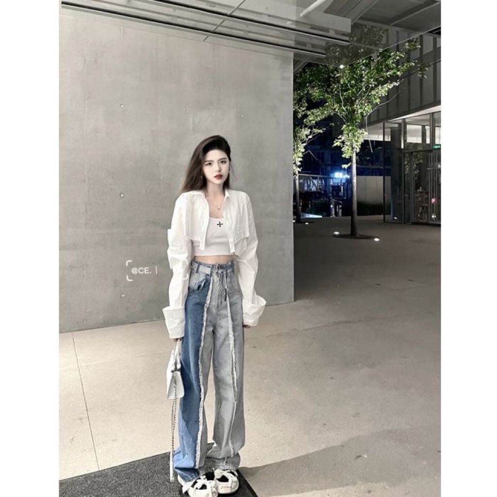 Three-piece suit/single piece of sweet and cool design short Polo collar shirt for women + camisole + denim trousers