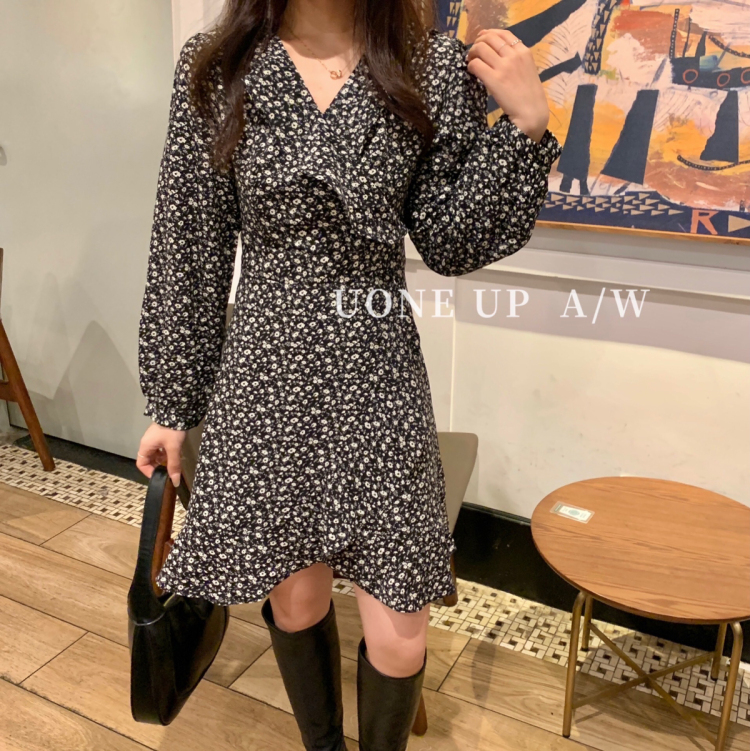 New in early autumn!  【UONE】Ruffled temperament floral dress 97922# LSL