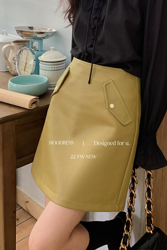 【Fire HOODRESS】High waist A-line leather skirt with diagonal pocket design 22491# JHY