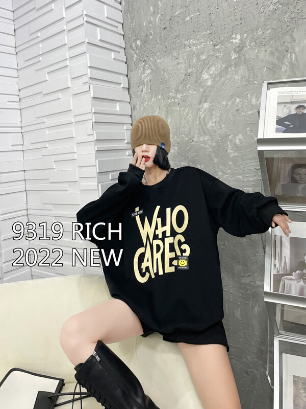 New in autumn! [9319] Round neck large English printed sweater 60003# L