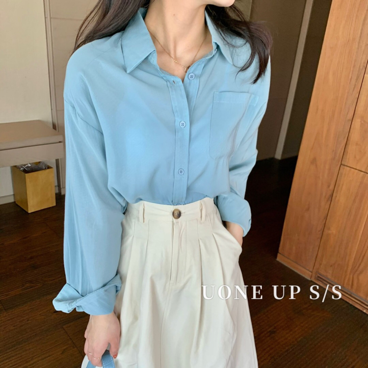 Original price 82.74! New in early spring! [UONE] literary all-match solid color shirt 89950# LSL