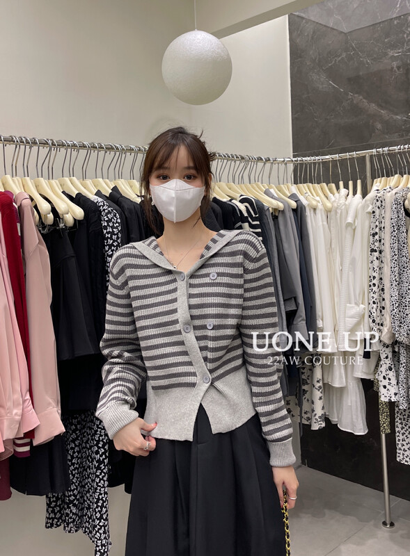【UONE】Ancient Striped Hooded Knit Cardigan 9130# LSL