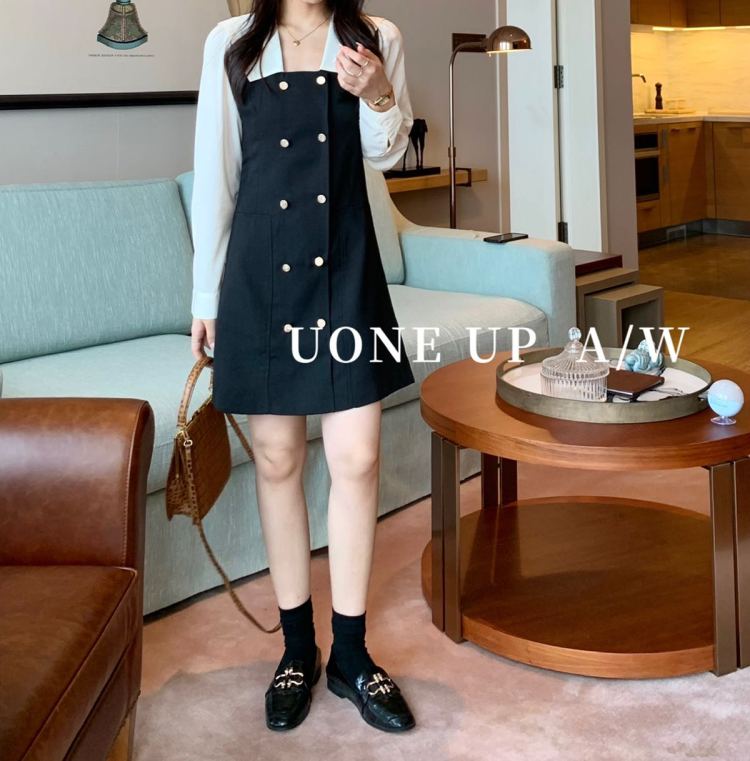 New in early autumn! [UONE] Gentle and temperament fake two-piece dress 97787# LSL