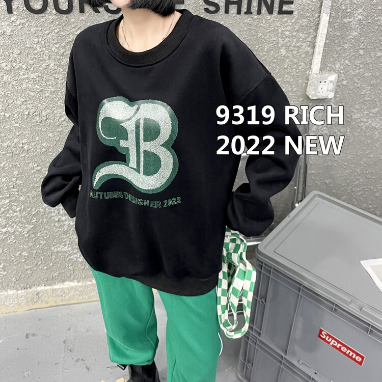 New in autumn! [9319] Super soft round neck B printed sweater 60009# L