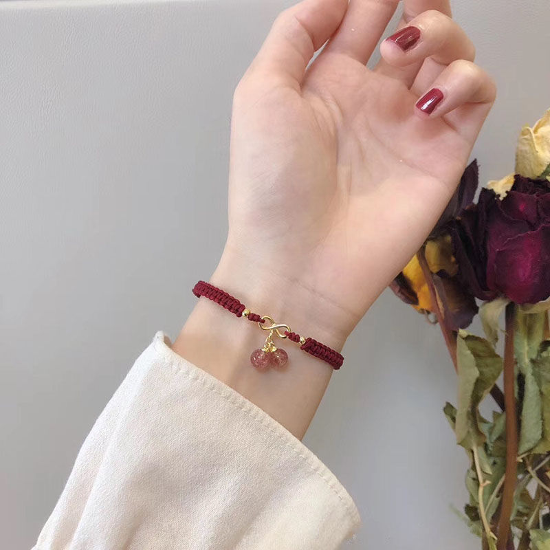 Handmade rope braided bracelet strawberry crystal cherry ladies bracelet girlfriend temperament fairy department ins wind student gift