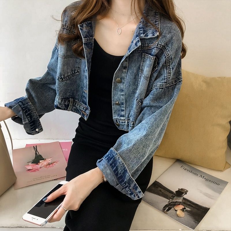2022 spring and autumn new small denim short jacket women's long-sleeved loose all-match split denim jacket jacket top