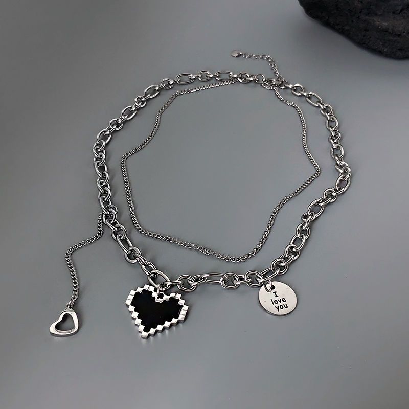 Mosaic black love necklace female niche design double layered with all-match simple letters hip-hop trend accessories