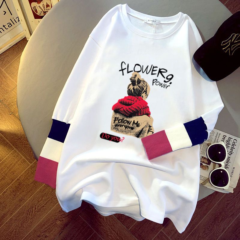 New stitching sleeve white T-shirt women's all-match Korean version mid-length inner spring and autumn bottoming shirt top women's 2022 new