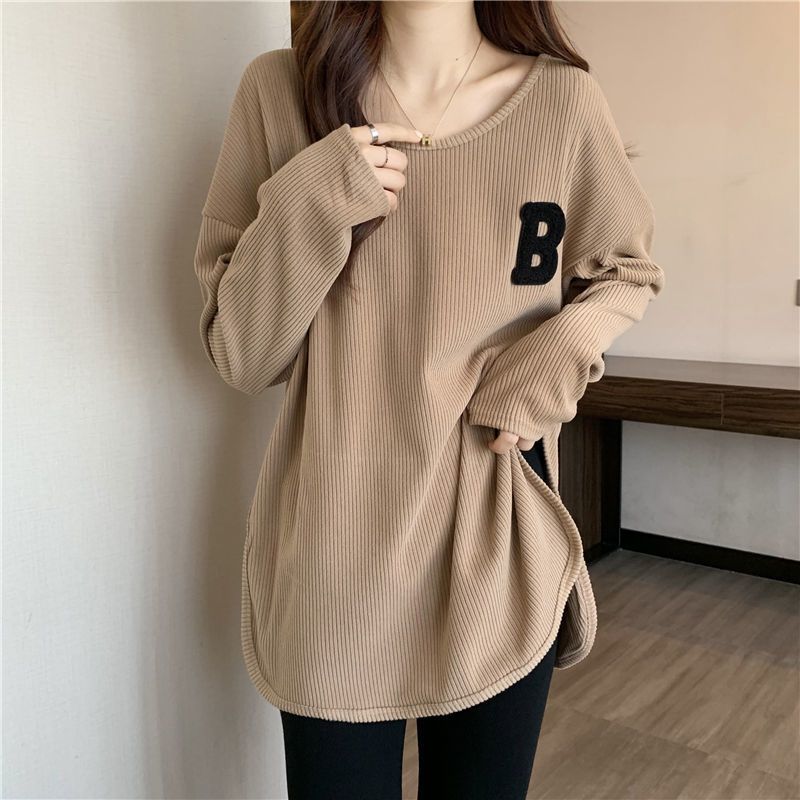 Long-sleeved T-shirt women's spring, autumn and winter 2022 new loose and thin Western style all-match embroidered large size bottoming shirt top