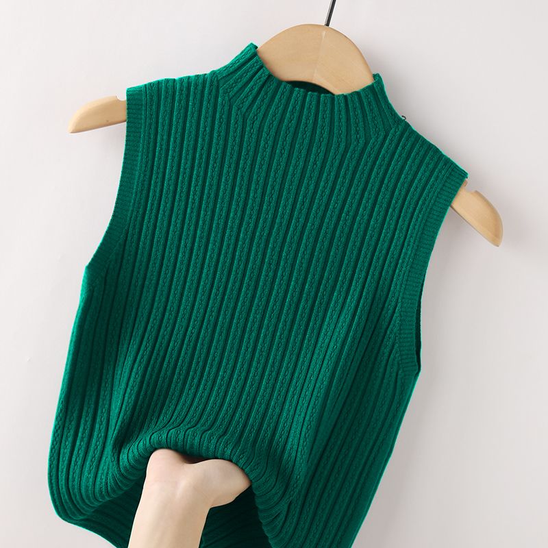 Ice silk camisole women's summer 100 inner bottoming i short mid-neck knitted sleeveless t-shirt women's top fashion western style