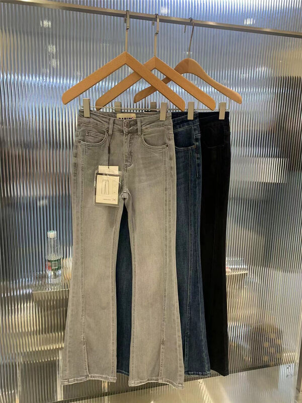 New in autumn!【JEANS】High-waisted slit micro-flare jeans R102# LSW