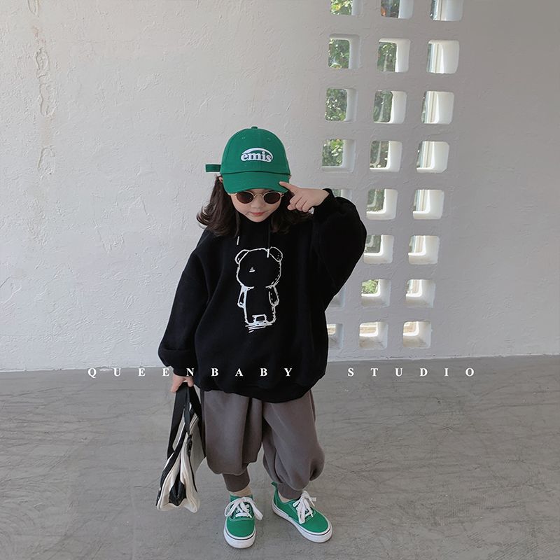 Children's hoodie Korean version of autumn and winter new girls cartoon print and velvet hooded jacket boys with cotton warm jacket