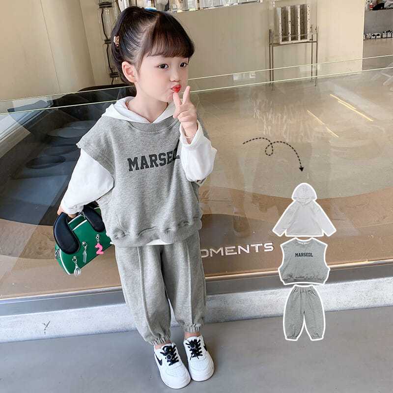 Girl spring and autumn set little princess foreign style leisure a set of children's sports set little child hoodie three sets of tide