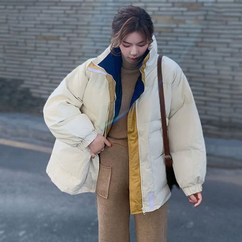 Down padded jacket female 2022 new Korean version of the loose Hong Kong style student ins bread jacket thickened cotton jacket winter jacket
