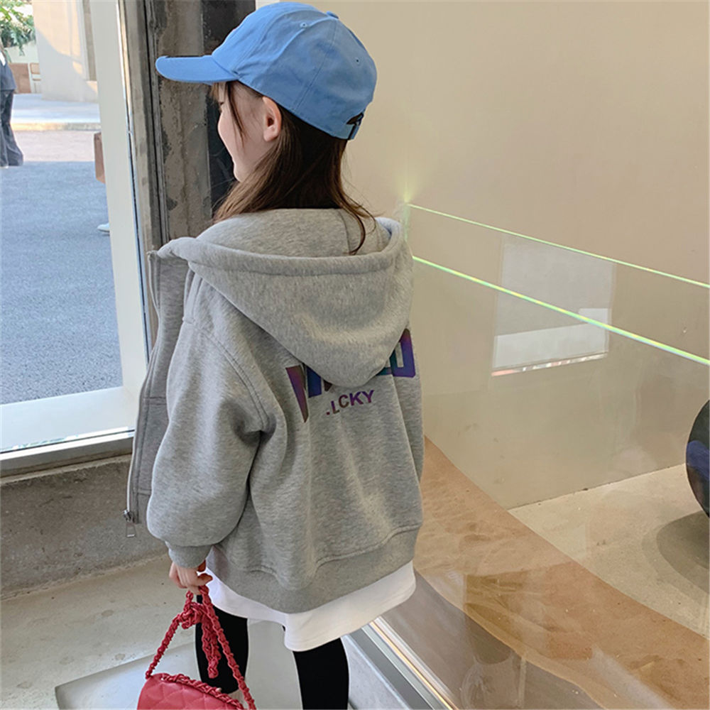 2022 early spring and autumn new thin coat little girl baby foreign style cardigan children hooded girls sweater tide