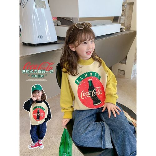 Girls' autumn sweater  new western style children's clothing loose little girl long-sleeved fleece thickened top trendy