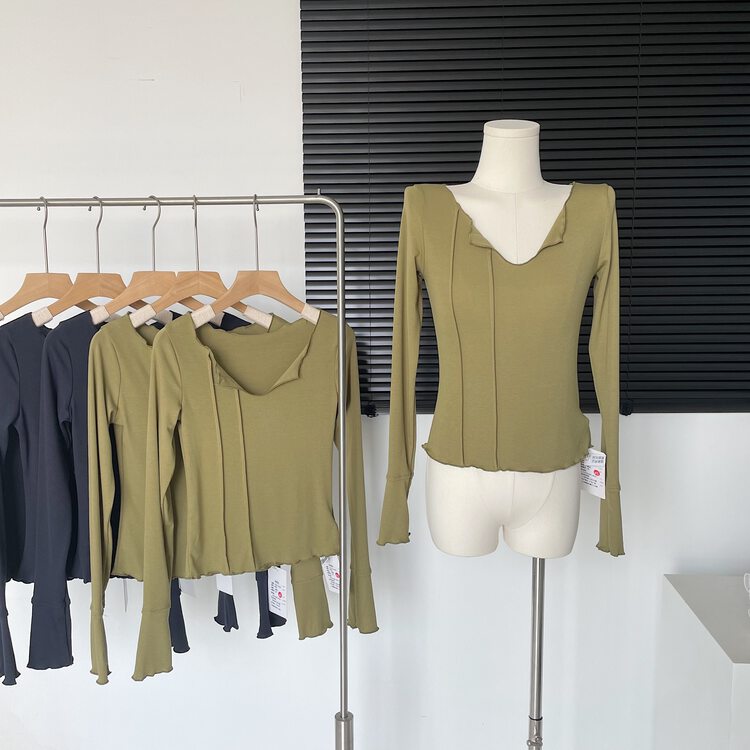 Autumn on the new![Smoke] Korean version shows thin and versatile long-sleeved T-shirt 0326 # HYY