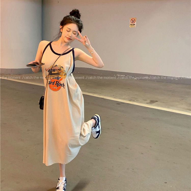 Ster dress female vest skirt summer design sense niche American retro long over the knee lazy long skirt