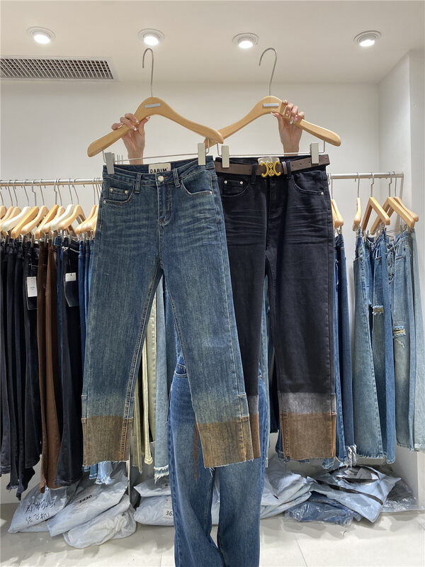 New for Autumn! [O NOT 1] Contrast color trousers cigarette pipe jeans (without belt) R187# LSW