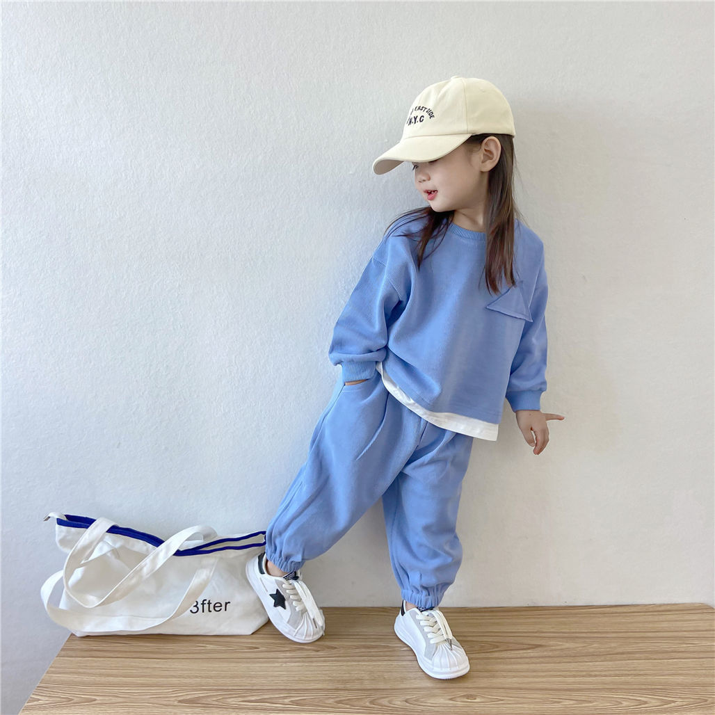 Girls spring and Autumn suit 2022 new children fashion foreign style sports hoodie two sets of baby autumn a complete set